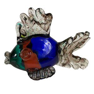 Murano Retro 70s Glass Fish Sculpture Multicolored Figurine Artistic Decor VTG